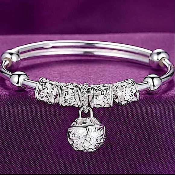 Ball Drop Sterling Silver Adjustable Bangle Bracelet - Picture 7 of 13